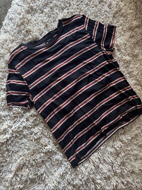 Forever 21 Striped Black Tee with Red & White